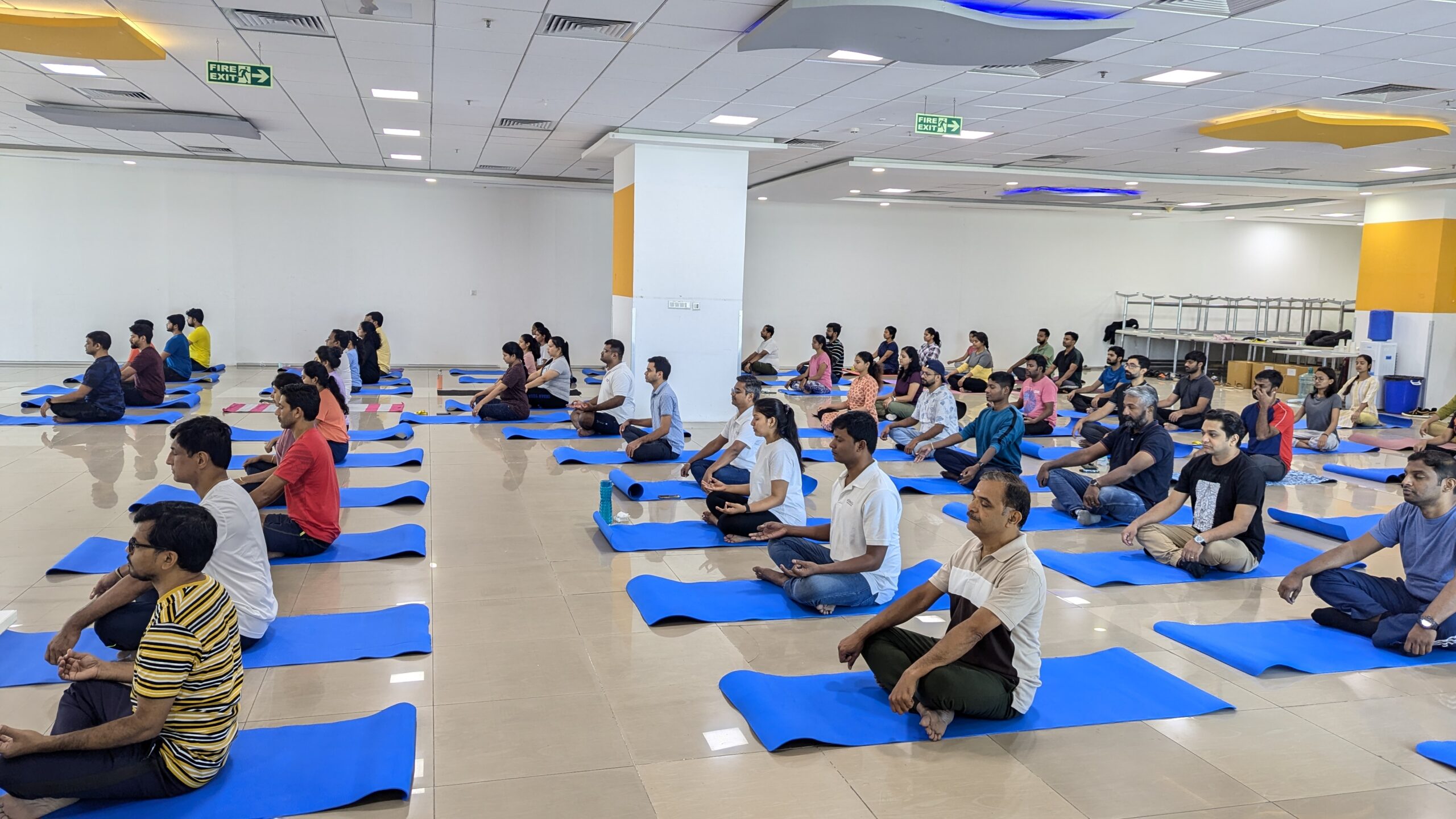 Large-scale corporate yoga session — Chittamandara Wellness, 100+ participants